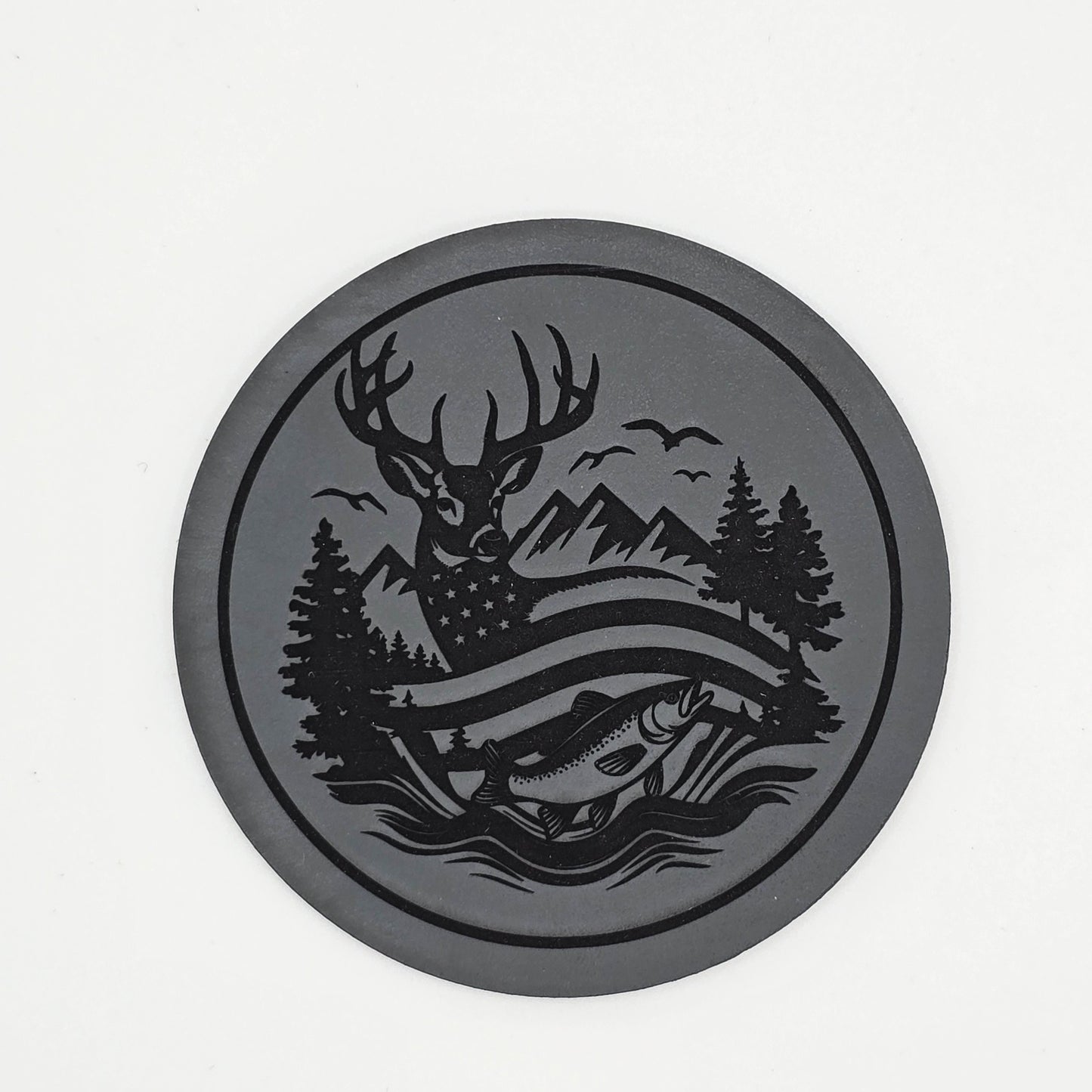 Patriotic Outdoors – Deer, Fish, Flag Leather Patch Hat