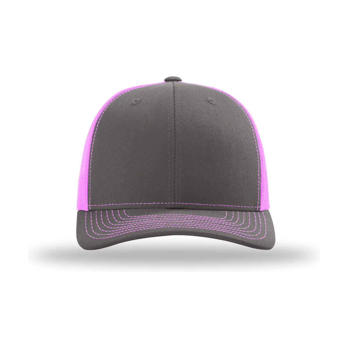 Richardson 112 Snapback Trucker Hat - Charcoal / Neon Pink