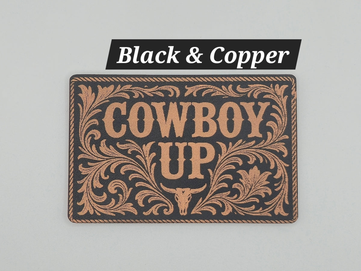 Cowboy Up Heat Press Leatherette Hat Patch