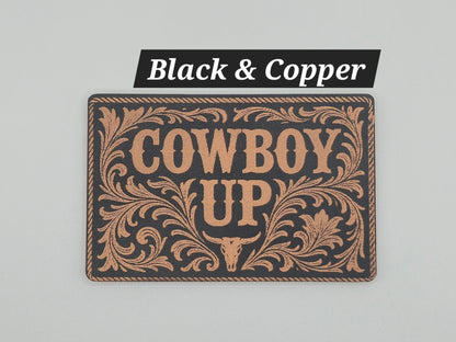 Cowboy Up Heat Press Leatherette Hat Patch