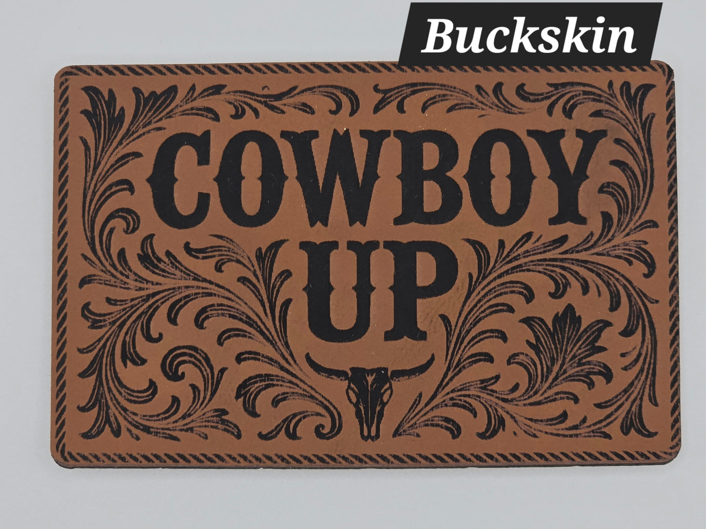 Cowboy Up Heat Press Leatherette Hat Patch