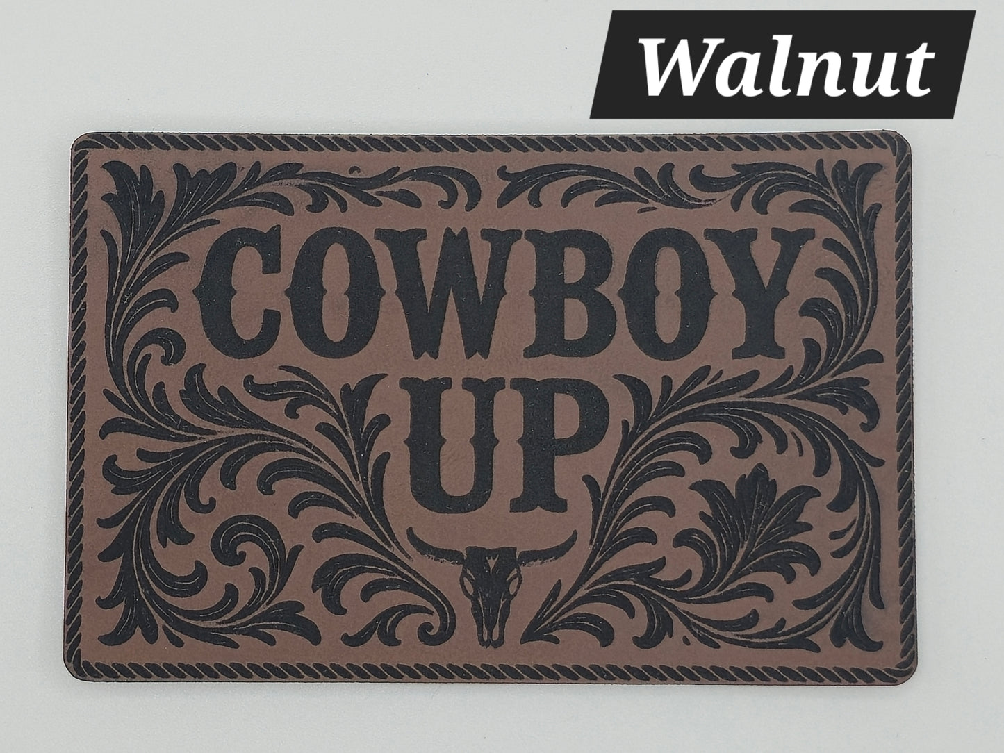 Cowboy Up Heat Press Leatherette Hat Patch