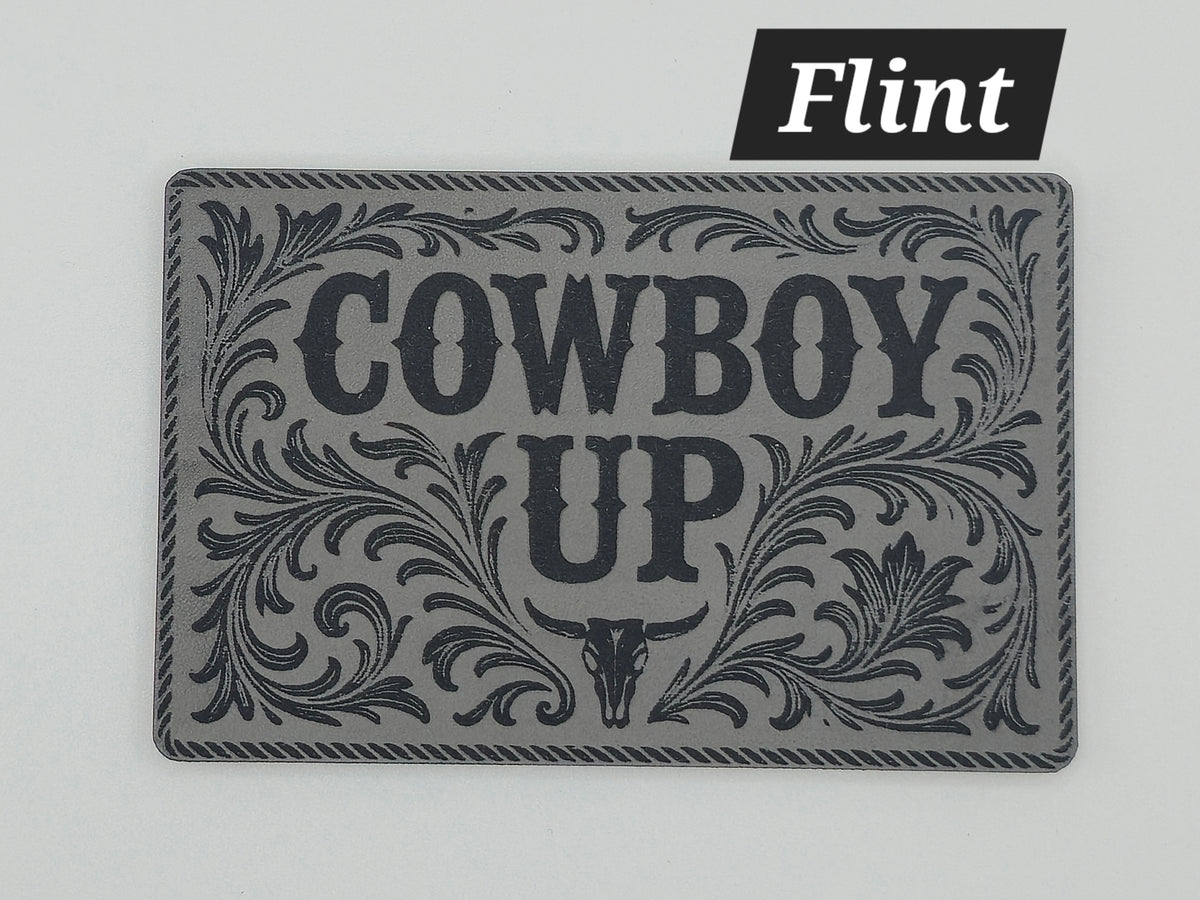 Cowboy Up Heat Press Leatherette Hat Patch
