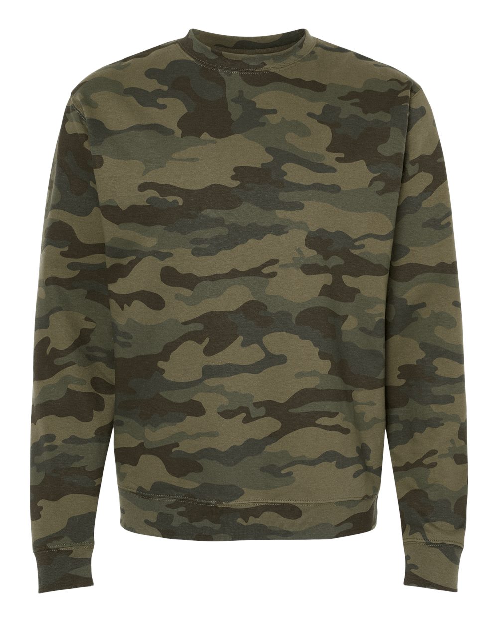 variant-forest-camo front-view | Forest Camo Independent Trading Co. SS3000 midweight crewneck sweatshirt, front view