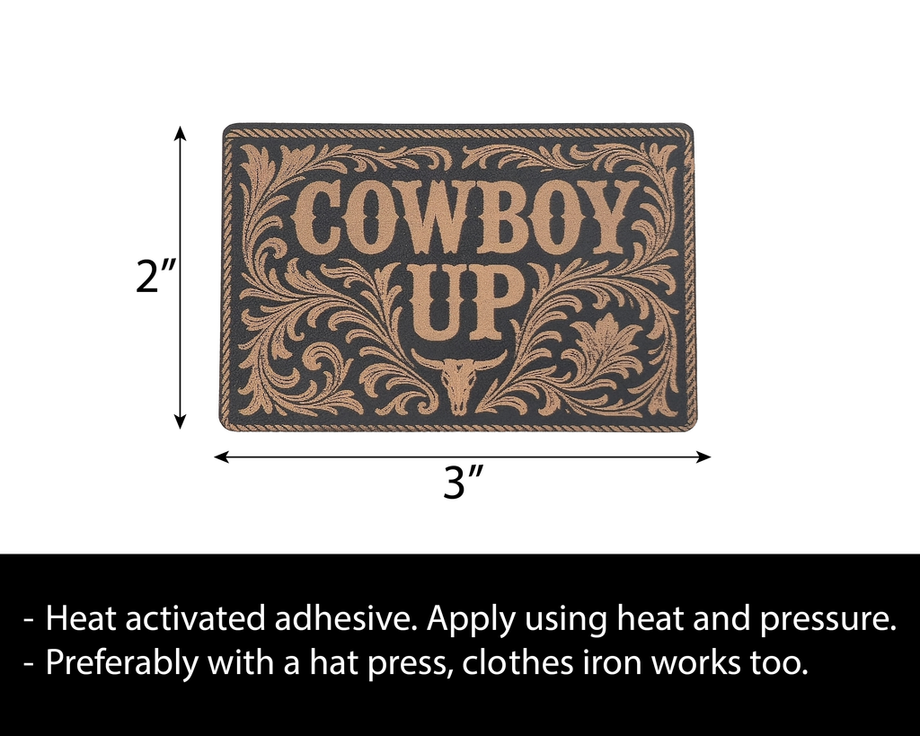 Cowboy Up Heat Press Leatherette Hat Patch