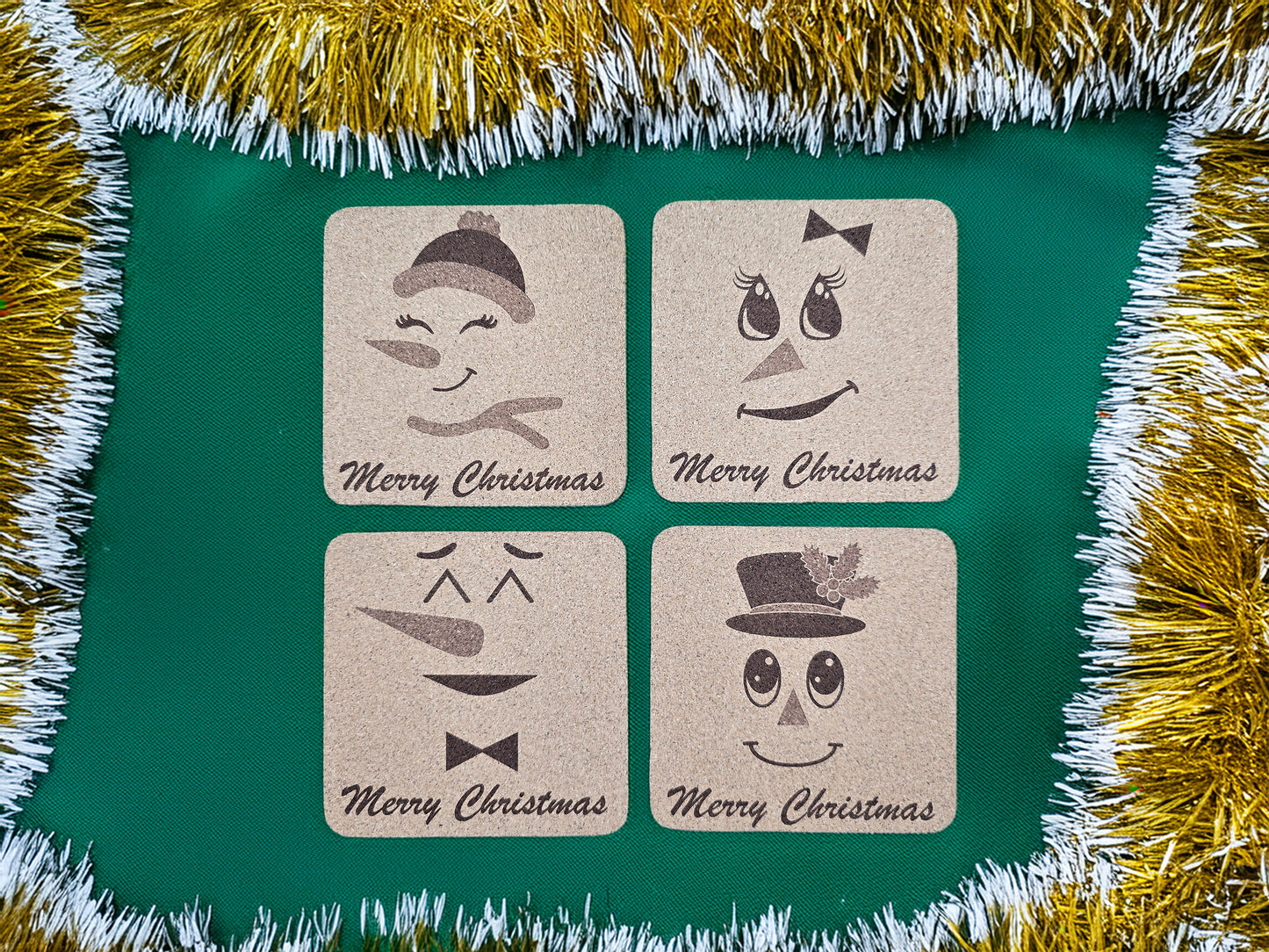 Snowmen Cork Coasters