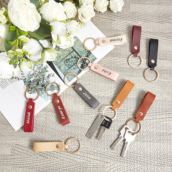 Small Custom Engraved Leatherette Keychain – Personalized Key Tag – Single or Double Sided