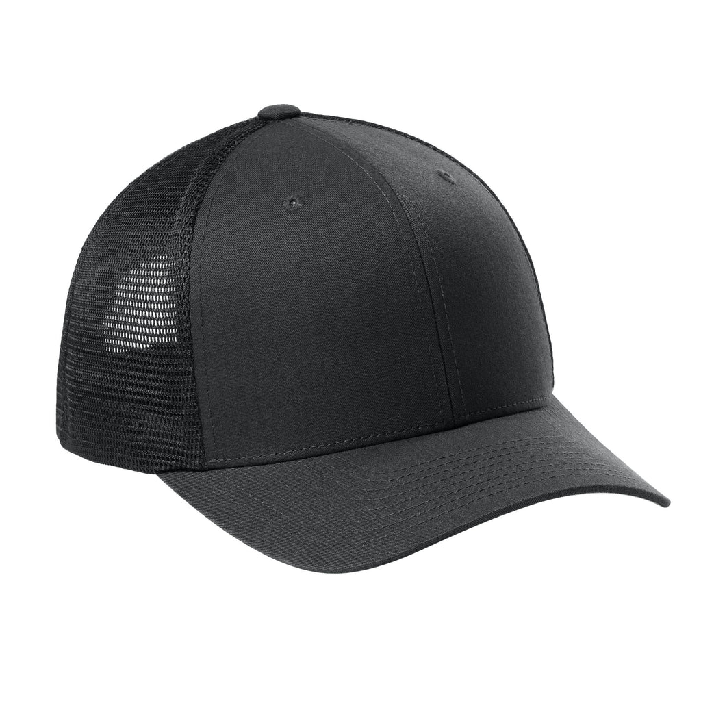 Black Flexfit 110M trucker hat, right side view. variant-black