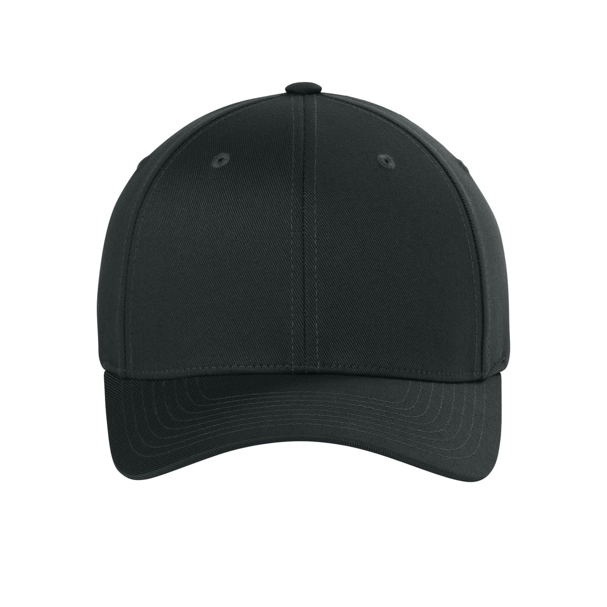 Front view of Black Flexfit 6277 fitted cap. variant-black