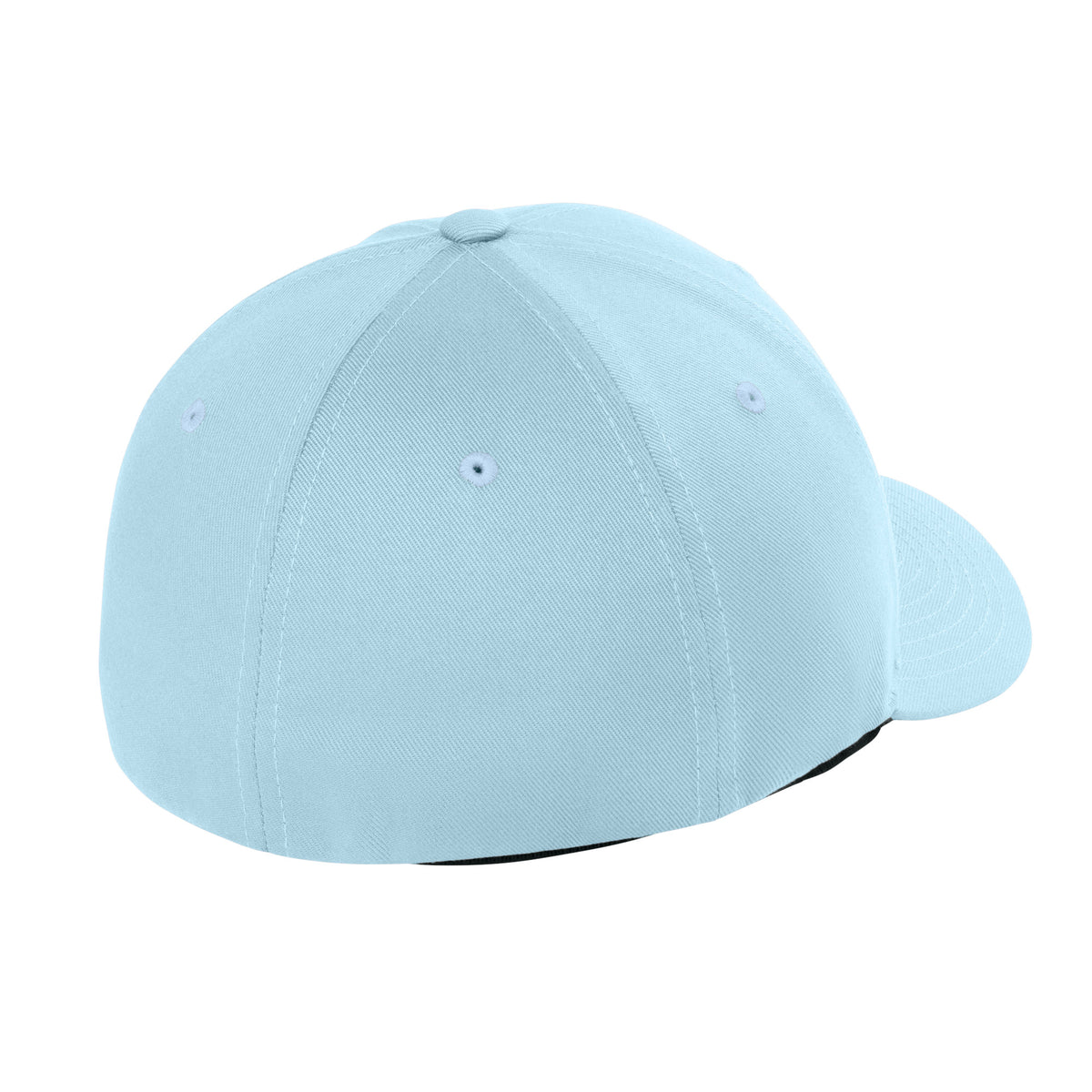 Back view of Carolina Blue Flexfit 6277 fitted cap showing stretch-fit closure. variant-carolina-blue