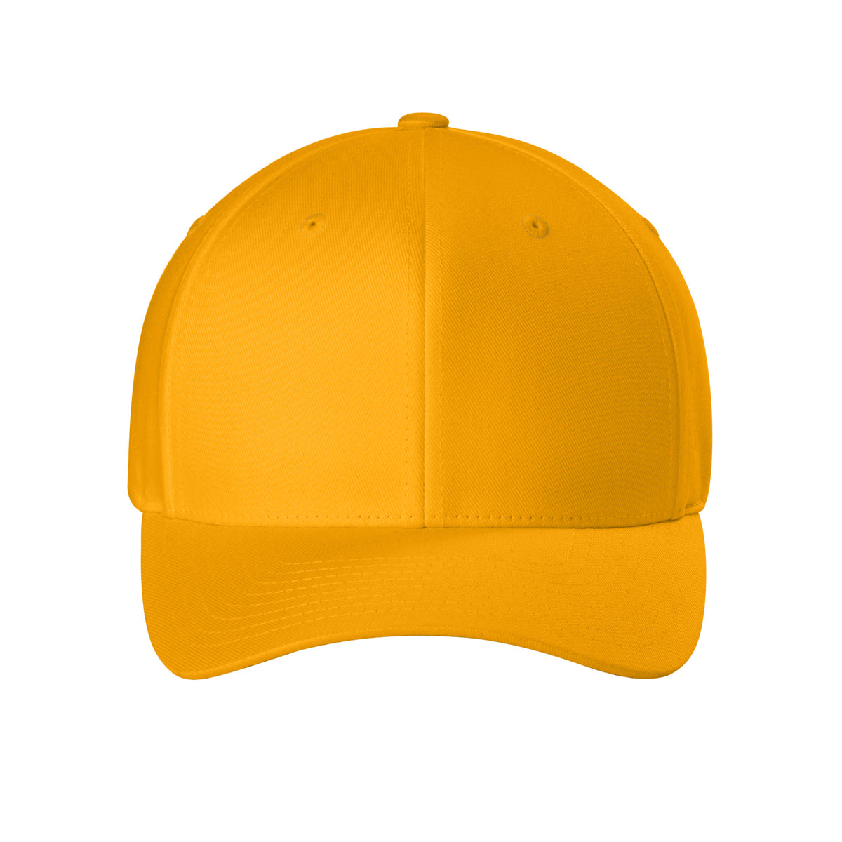 Front view of Gold Flexfit 6277 fitted cap. variant-gold