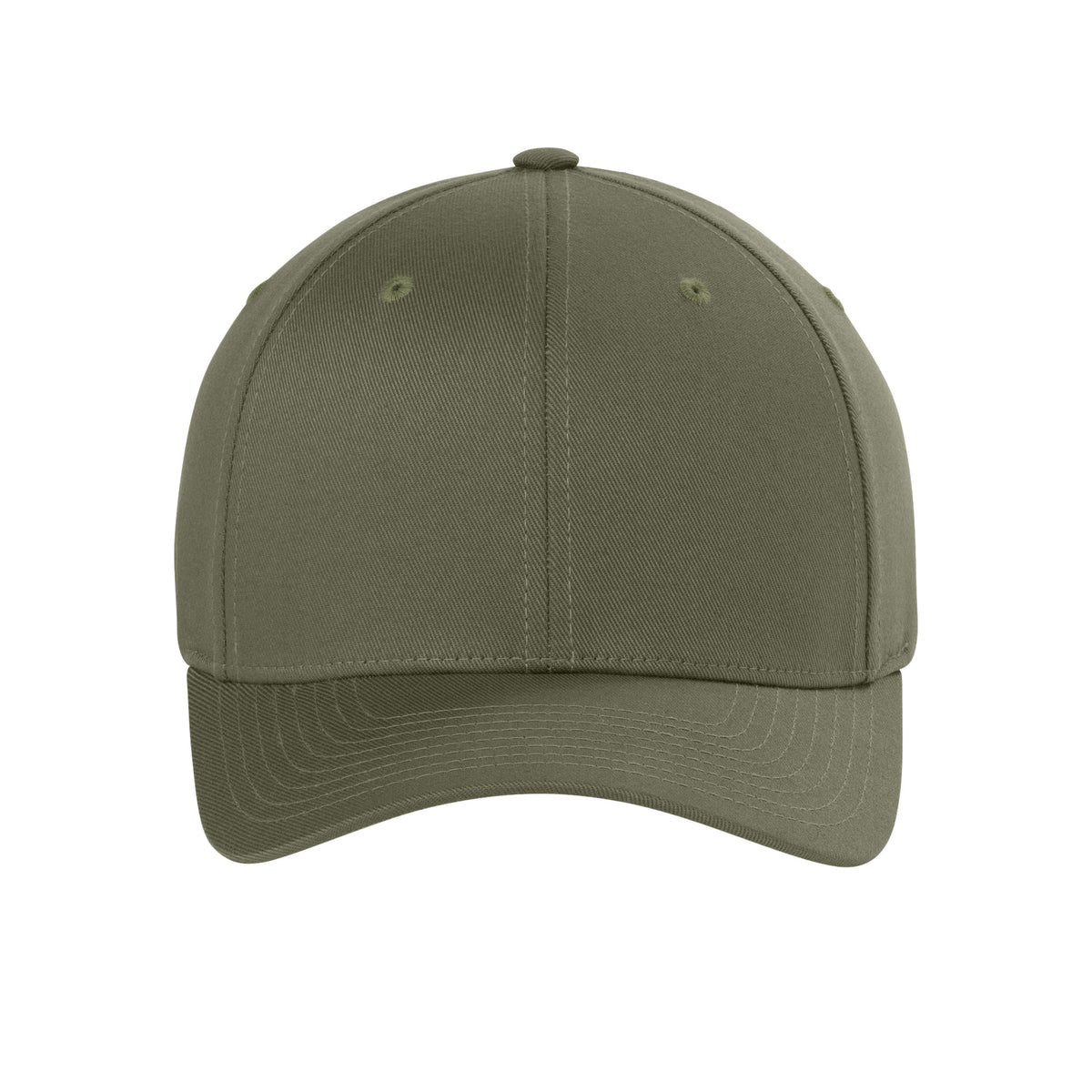 Front view of Olive Flexfit 6277 fitted cap. variant-olive