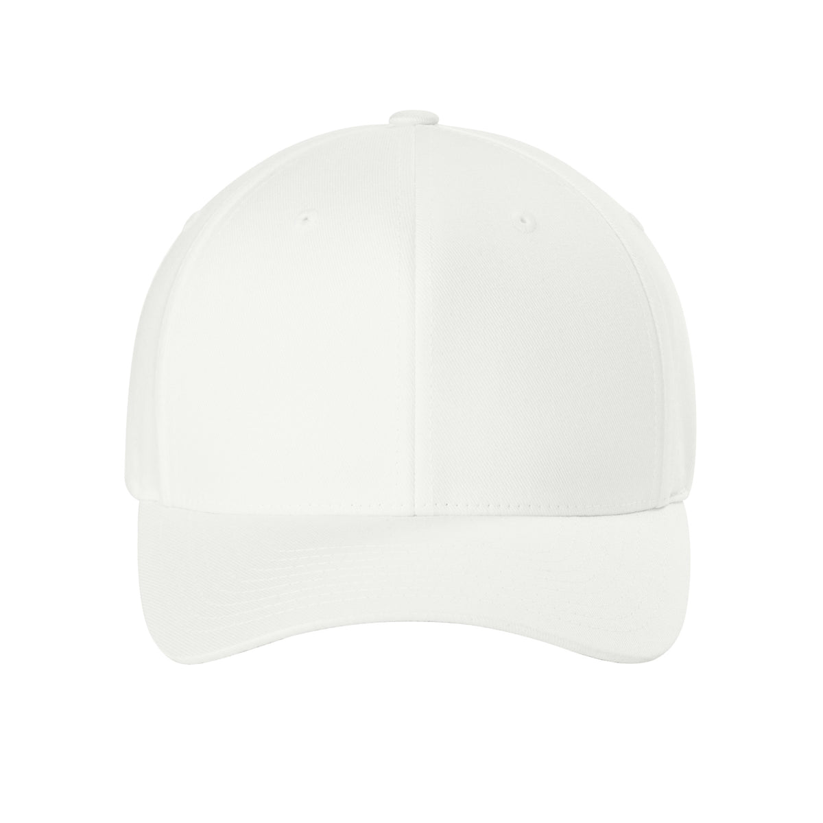 Front view of White Flexfit 6277 fitted cap. variant-white