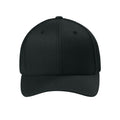 Front view of Black Flexfit 6511 fitted mesh trucker hat. variant-black