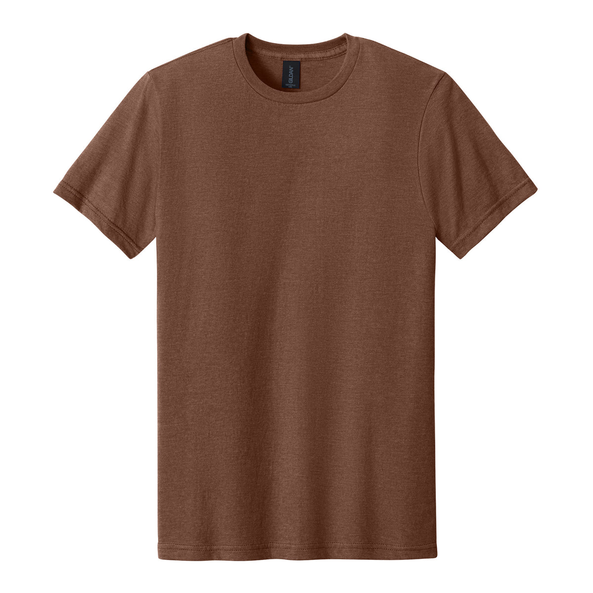 Gildan 64000CVC Softstyle CVC Tee in Cocoa Mist, flat lay front view variant-cocoa-mist