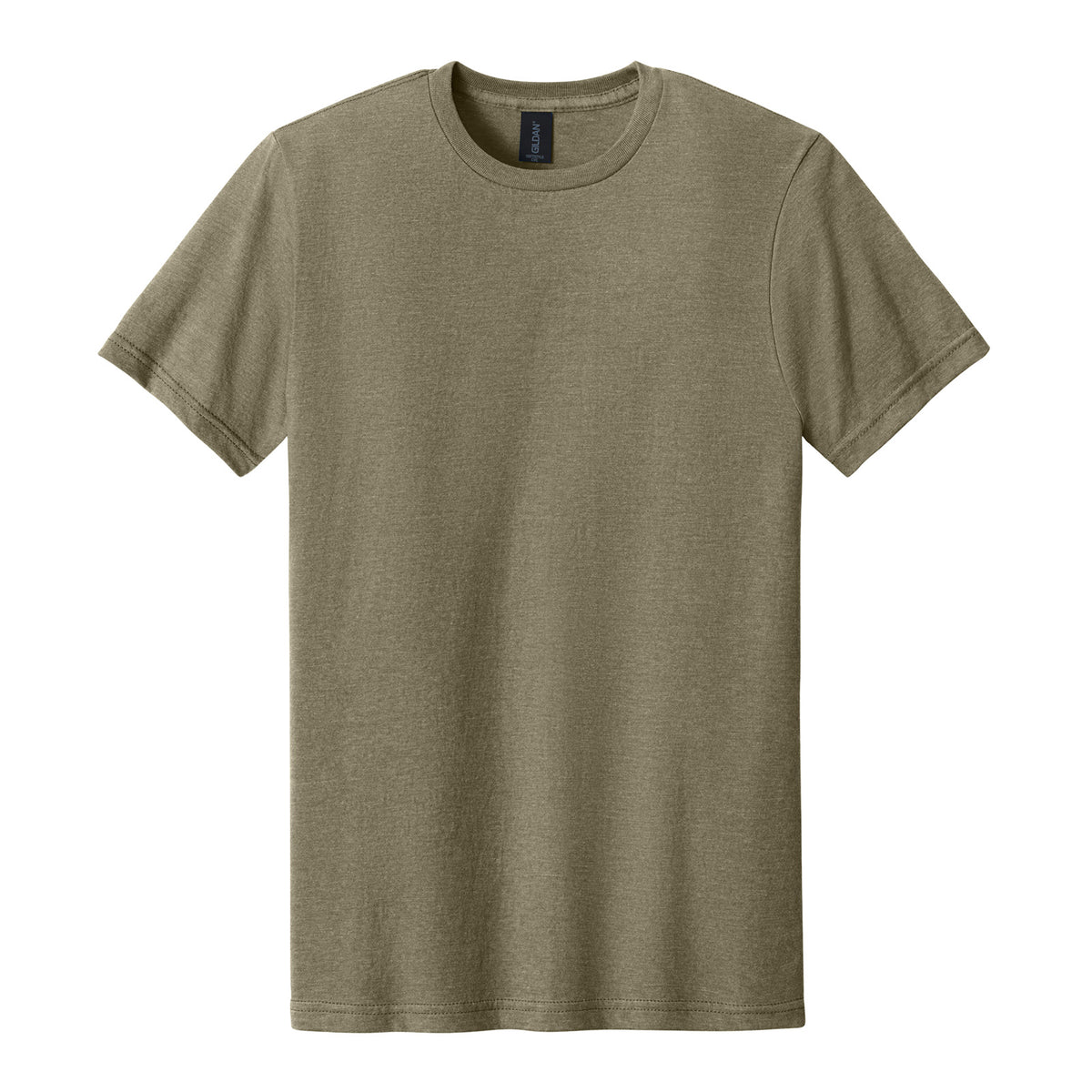 Gildan 64000CVC Softstyle CVC Tee in Dune Mist, flat lay front view variant-dune-mist