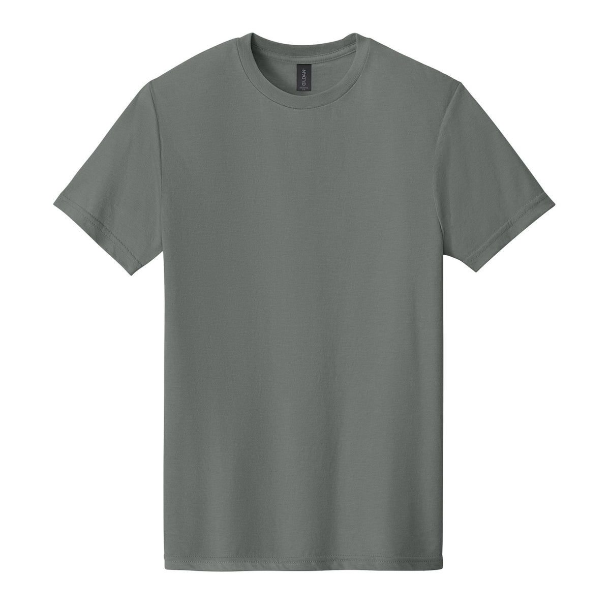 Gildan 64000CVC Softstyle CVC Tee in Gunmetal, flat lay front view variant-gunmetal