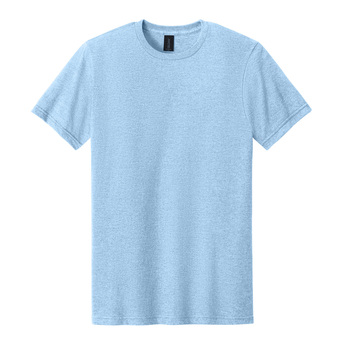 Gildan 64000CVC Softstyle CVC Tee in Light Blue Mist, flat lay front view variant-light-blue-mist