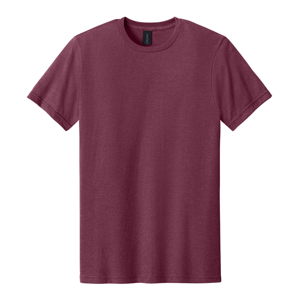 Gildan 64000CVC Softstyle CVC Tee in Maroon Mist, flat lay front view variant-maroon-mist