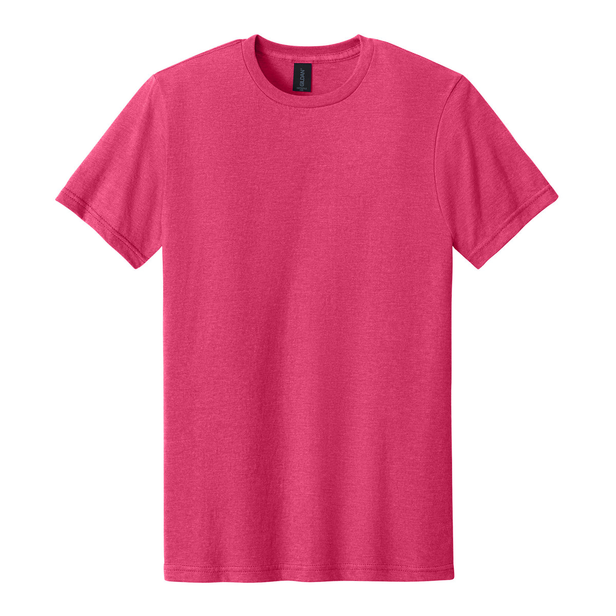 Gildan 64000CVC Softstyle CVC Tee in Pink Lemonade Mist, flat lay front view variant-pink-lemonade-mist