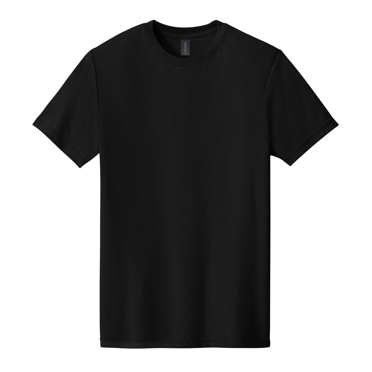 Gildan 64000CVC Softstyle CVC Tee in Pitch Black, flat lay front view variant-pitch-black