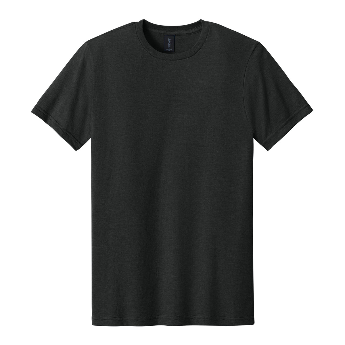 Gildan 64000CVC Softstyle CVC Tee in Pitch Black Mist, flat lay front view variant-pitch-black-mist