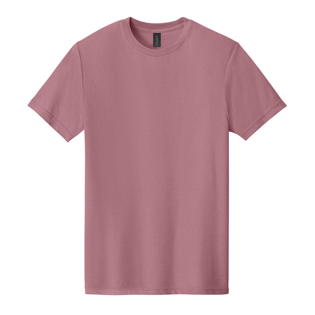 Gildan 64000CVC Softstyle CVC Tee in Plumrose, flat lay front view variant-plumrose