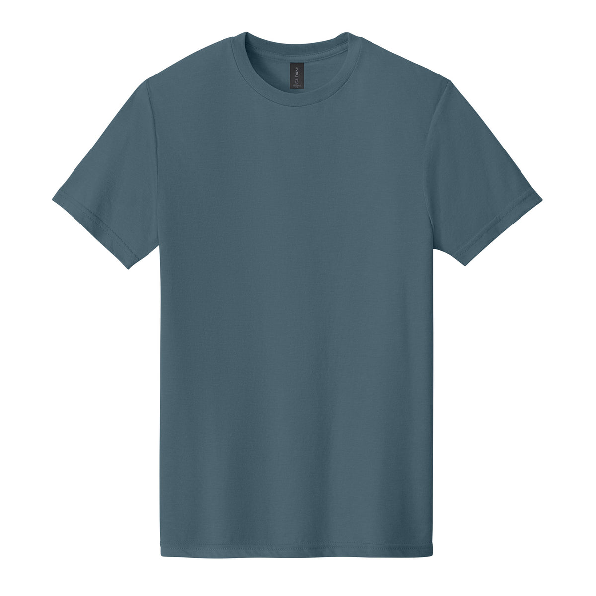 Gildan 64000CVC Softstyle CVC Tee in Steel Blue, flat lay front view variant-steel-blue