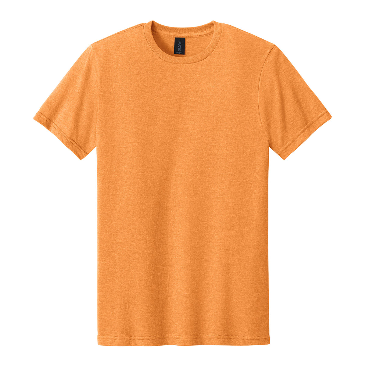 Gildan 64000CVC Softstyle CVC Tee in Tangerine Mist, flat lay front view variant-tangerine-mist