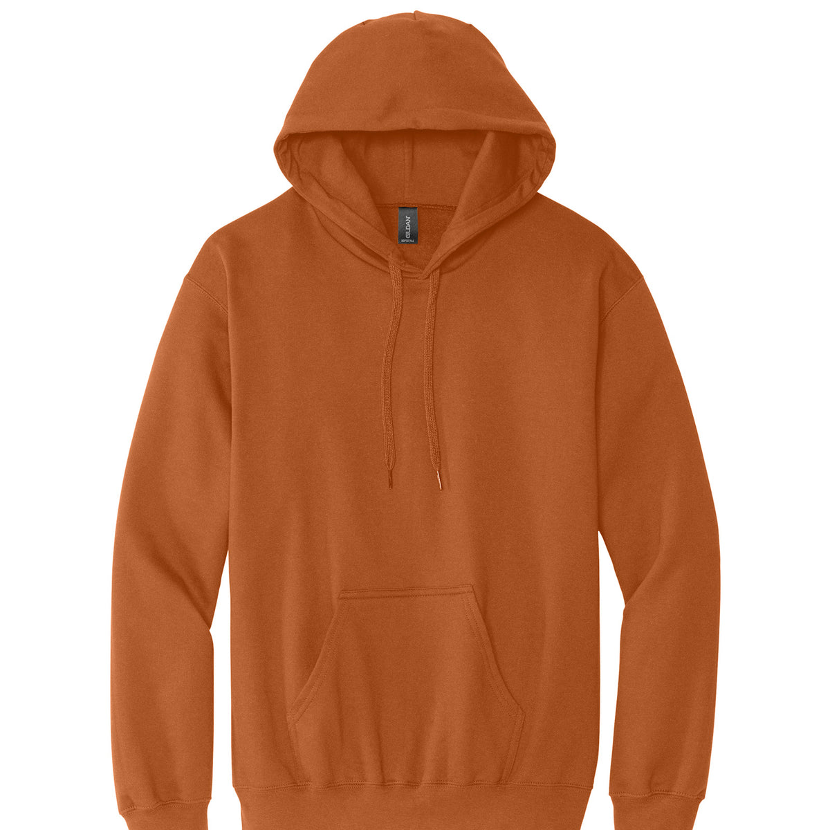 Gildan SF500 Softstyle Midweight Hoodie in Texas Orange, flat lay front view variant-texas-orange