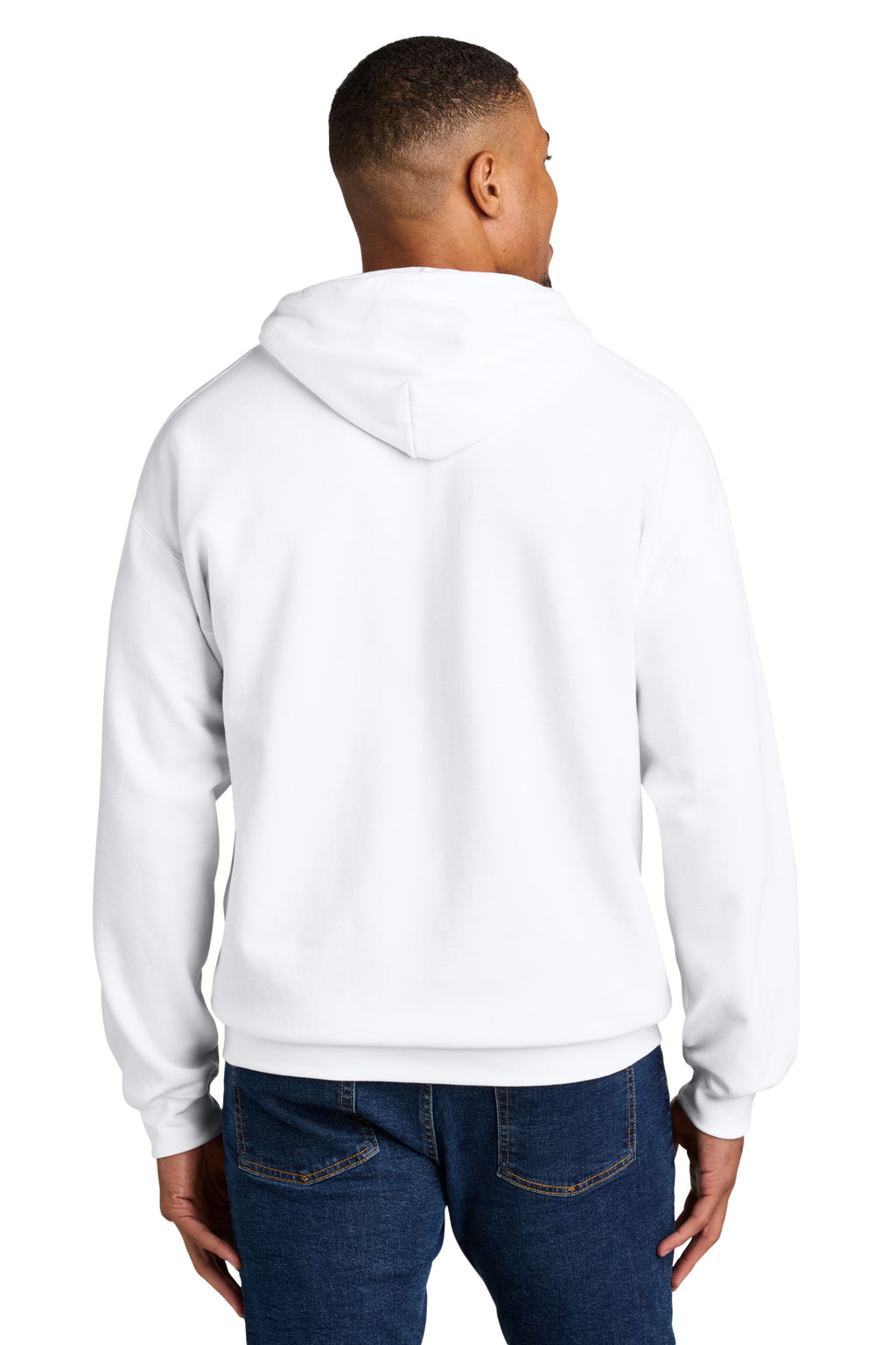 Gildan SF500 Softstyle Midweight Hoodie in White, model back view variant-white