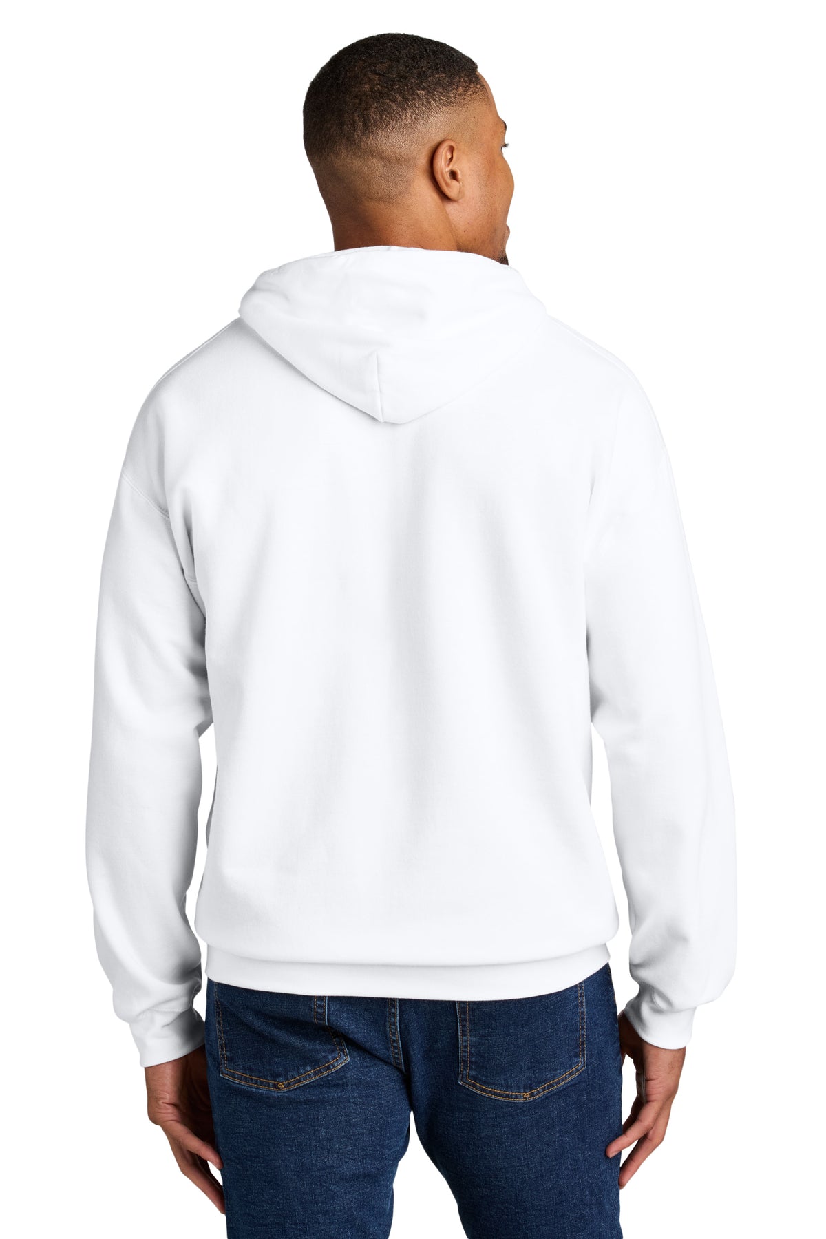 Gildan SF500 Softstyle Midweight Hoodie in White, model back view variant-white