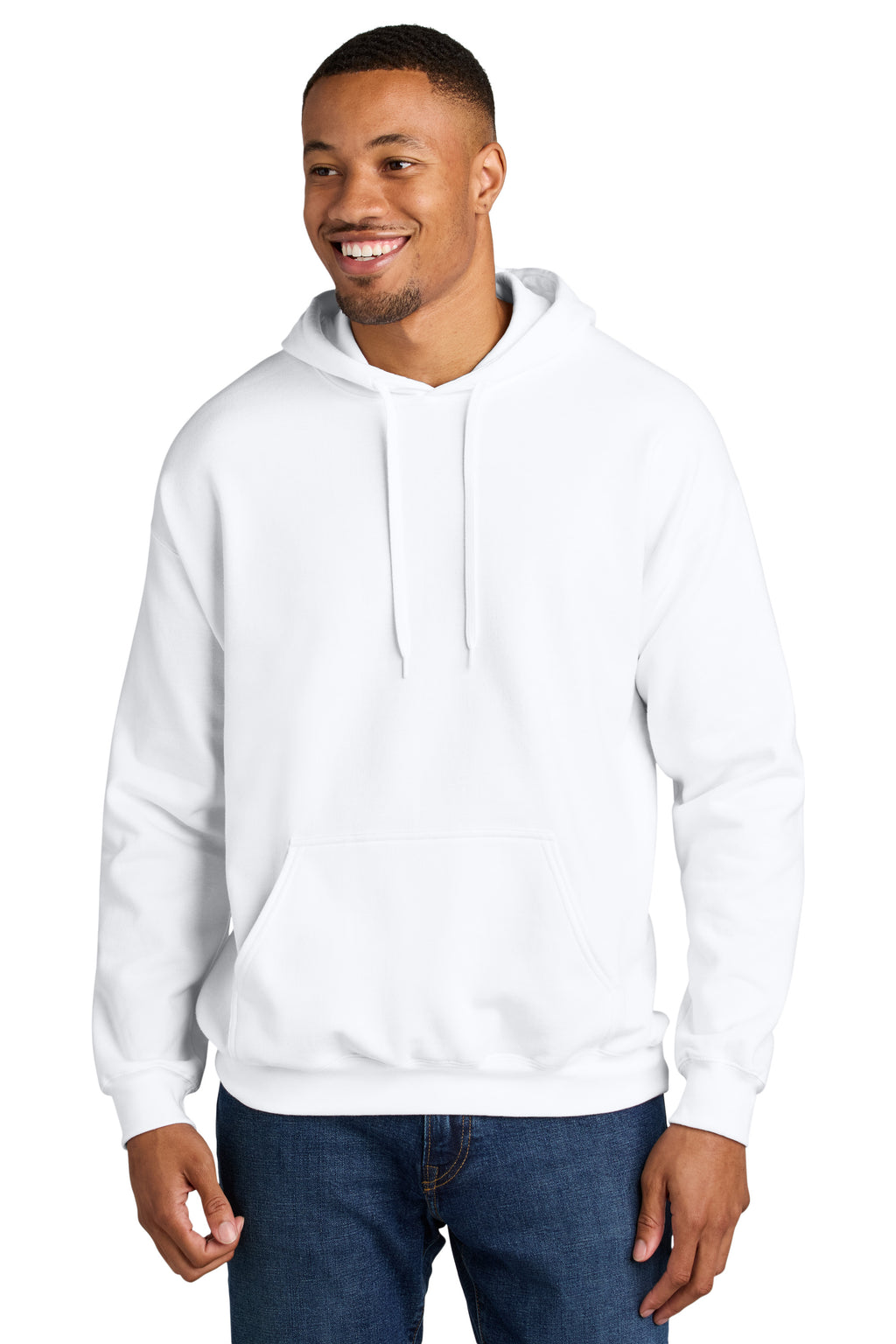 Gildan SF500 Softstyle Midweight Hoodie in White, model front view variant-white