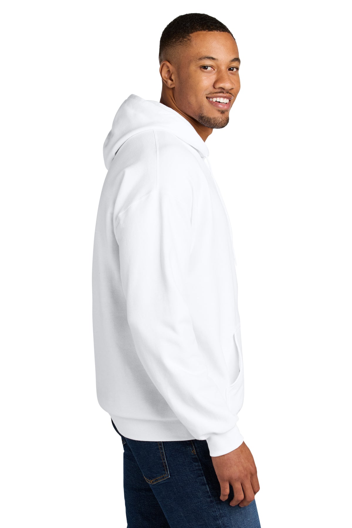 Gildan SF500 Softstyle Midweight Hoodie in White, model side view side-view variant-white