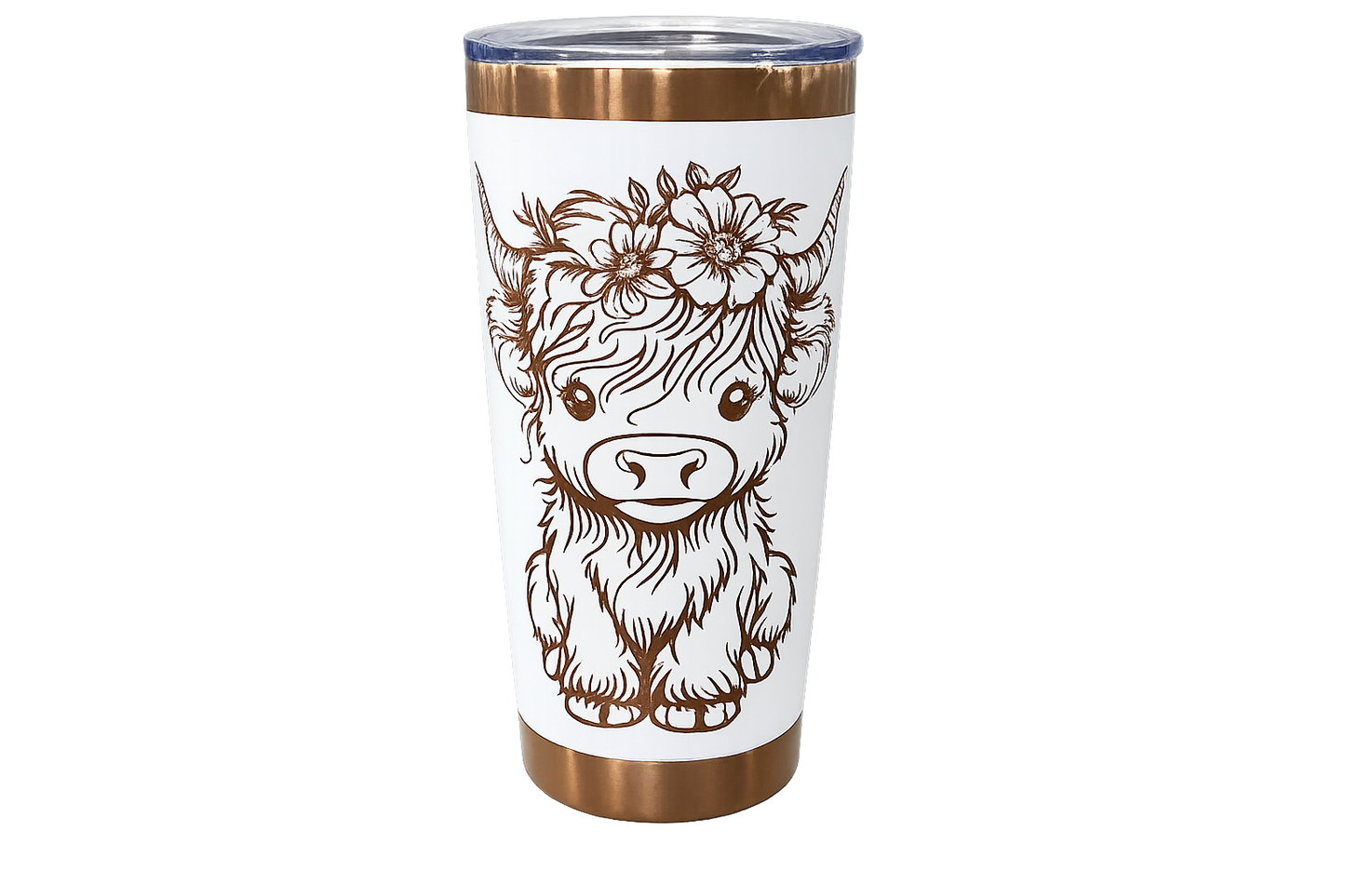 Highland Cow Engraved Tumbler – 20oz White Stainless Steel