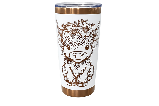 Highland Cow Engraved Tumbler – 20oz White Stainless Steel