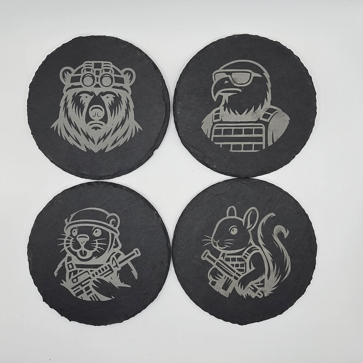 Woodland Militia Coaster Set – Tactical Animal Slate