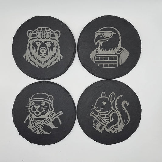 Woodland Militia Coaster Set – Tactical Animal Slate