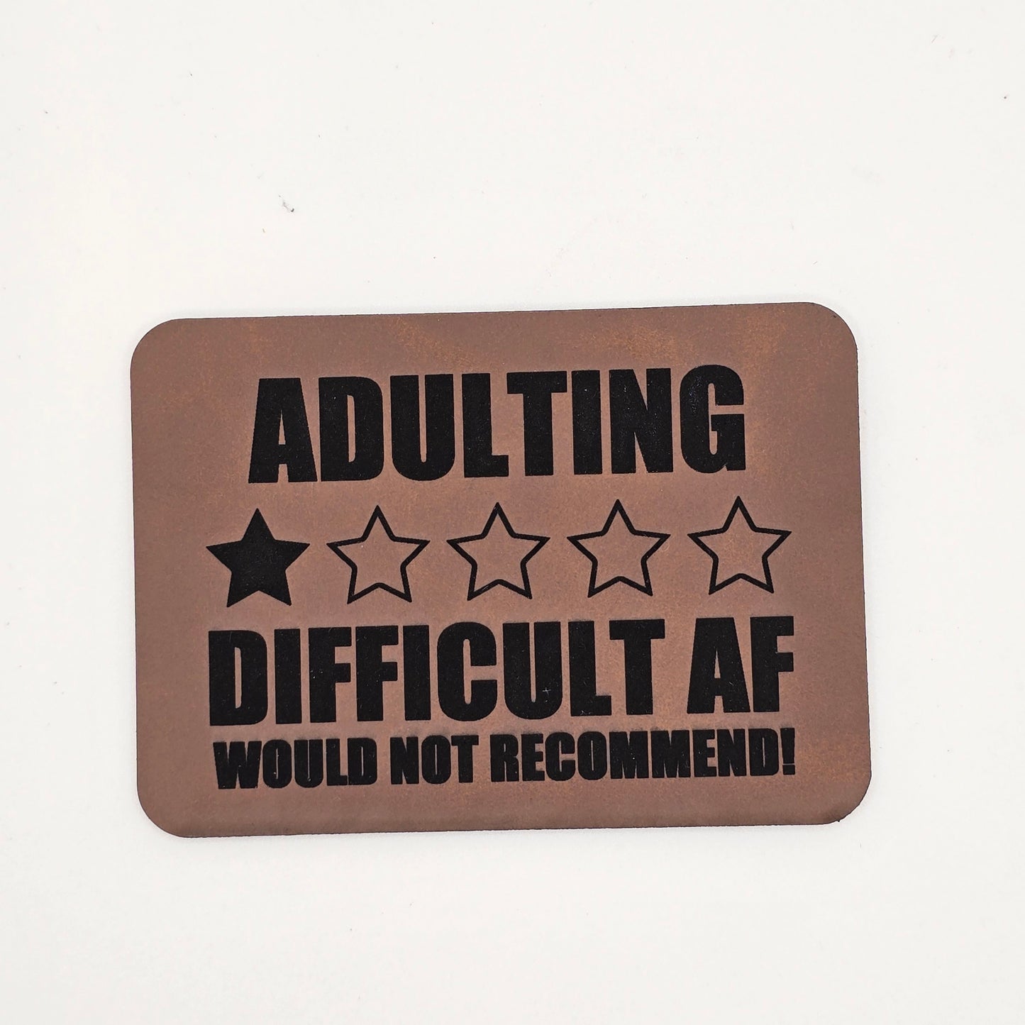 Adulting 1-Star Review Hat – Funny Leather Patch