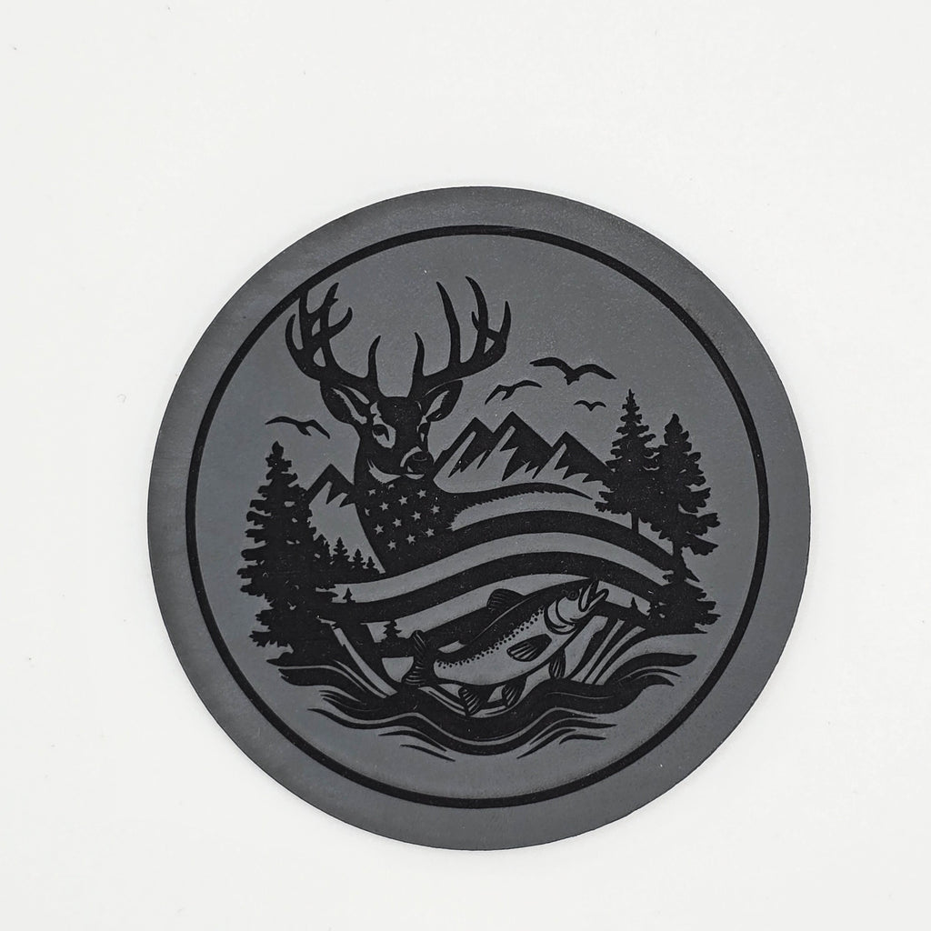 Patriotic Outdoors – Deer, Fish, Flag Leather Patch Hat