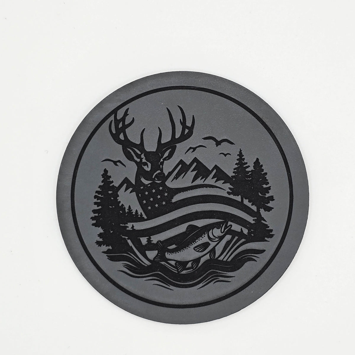 Patriotic Outdoors – Deer, Fish, Flag Leather Patch Hat