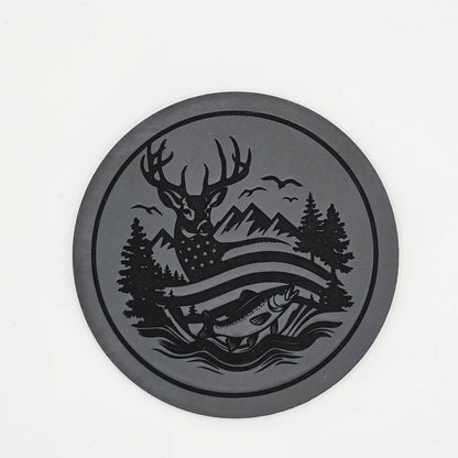Patriotic Outdoors – Deer, Fish, Flag Leather Patch Hat