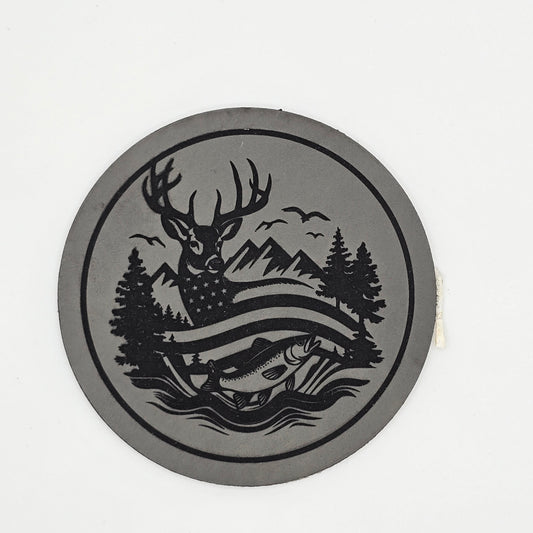 Patriotic Outdoors – Deer, Fish, Flag Leather Patch Hat