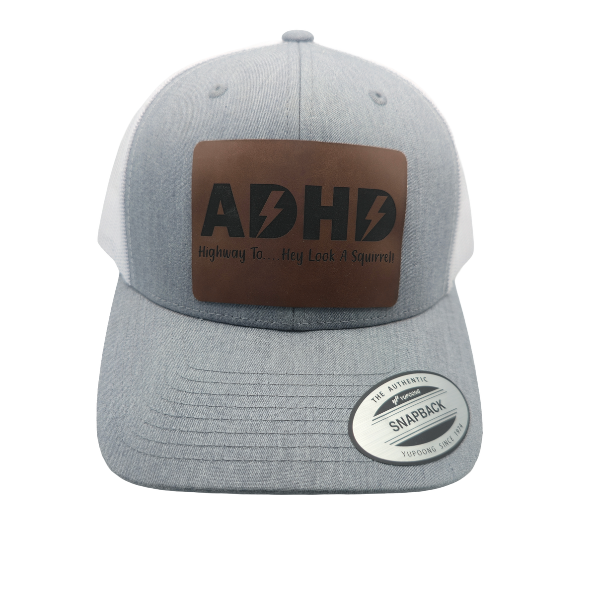 ADHD Hat with Leather Patch – ACDC Parody “Look, a Squirrel!”