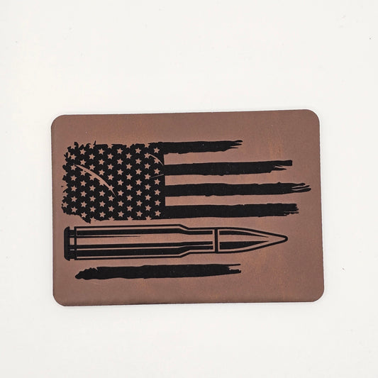Bullet Stripe Flag Hat – Leather Patch Patriotic Cap