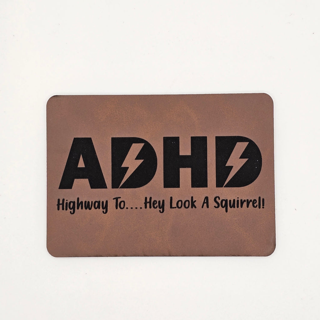 ADHD Hat with Leather Patch – ACDC Parody “Look, a Squirrel!”