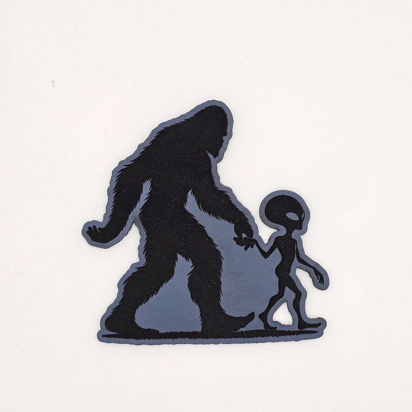 Bigfoot and Alien Holding Hands – Funny Leather Patch Hat