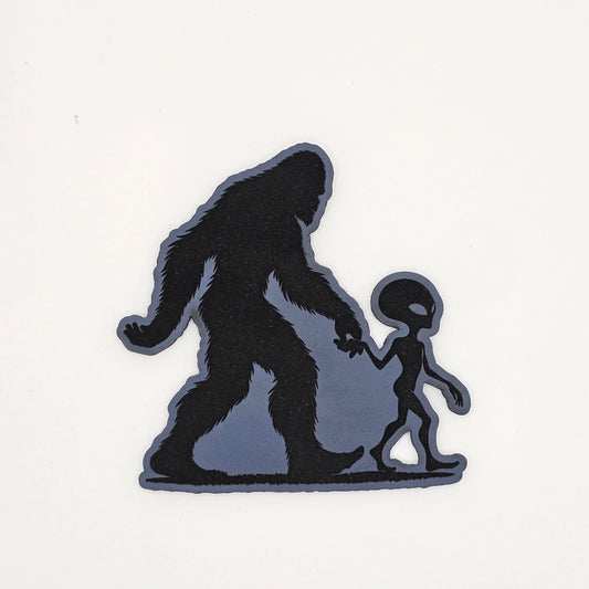 Bigfoot and Alien Holding Hands – Funny Leather Patch Hat