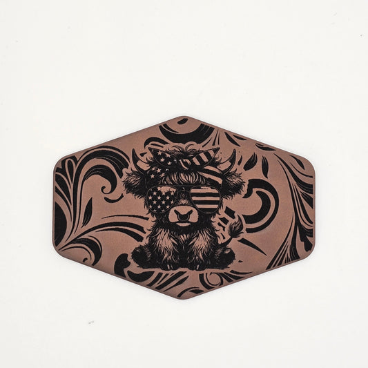 Patriotic Highland Cow Hat – Leather Hex Patch