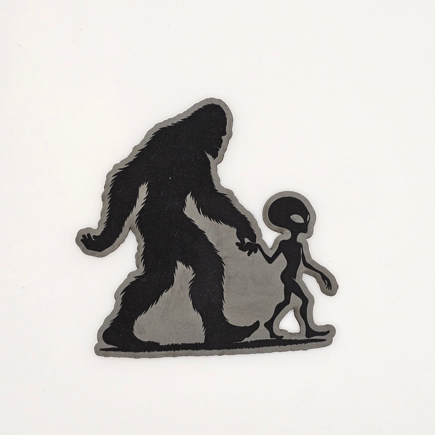Bigfoot and Alien Holding Hands – Funny Leather Patch Hat